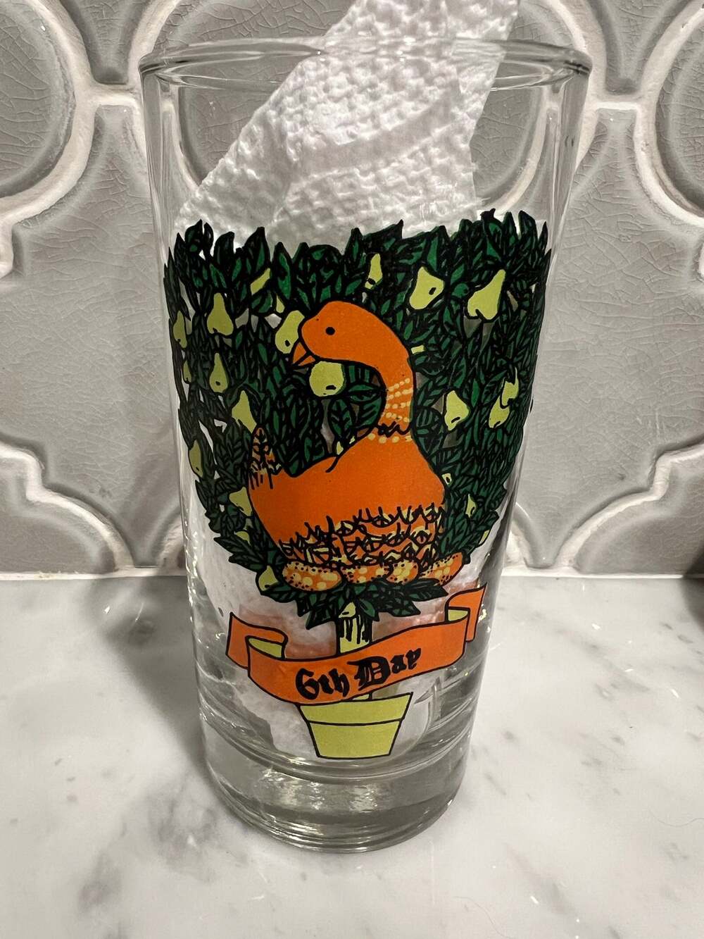 12 Days of Christmas Vintage INDIANA GLASS Glass 6th Day 10oz Six Geese Laying